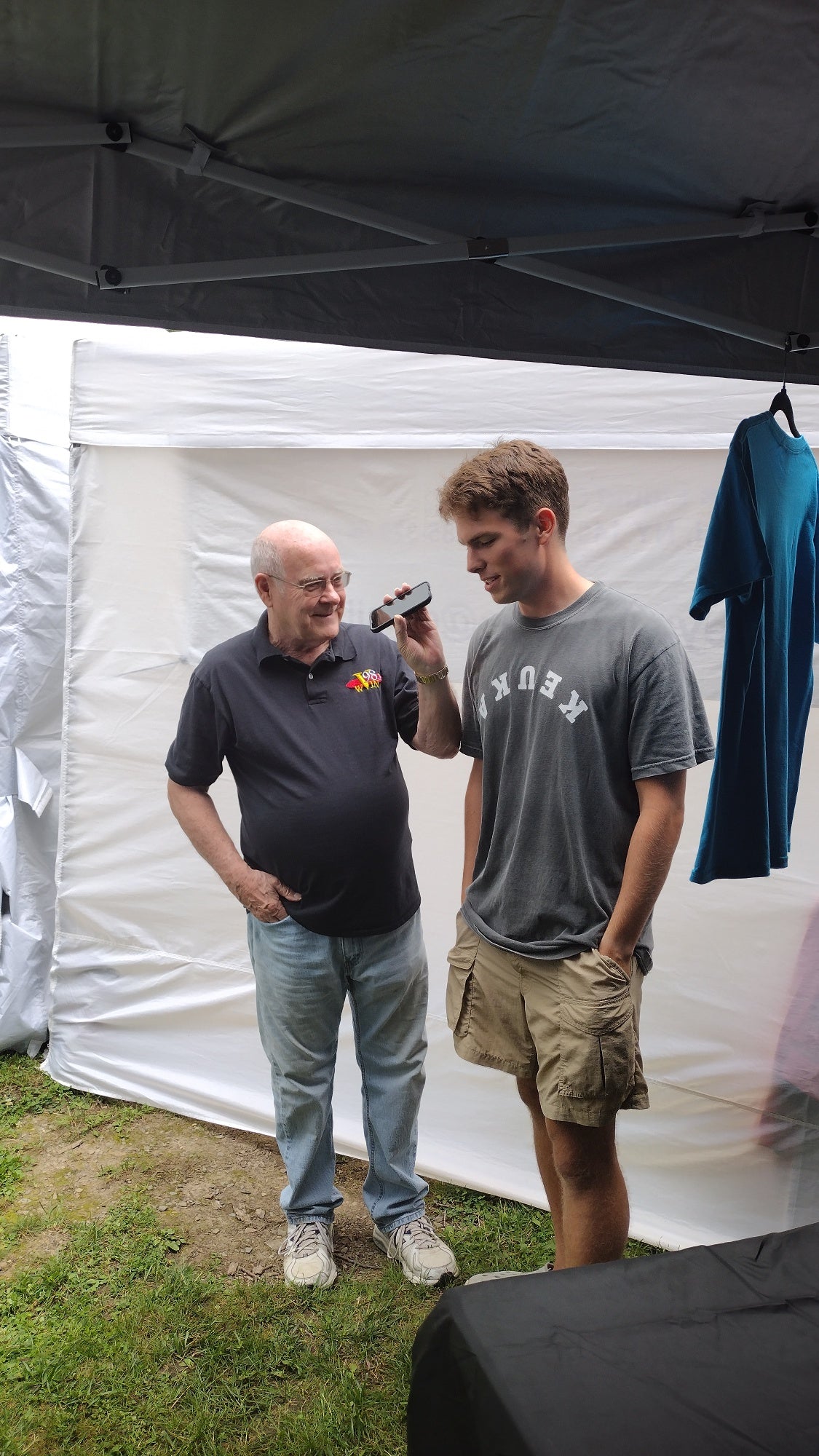 Ben being interviewed on the radio at the Hammondsport Festival of Crafts in 2024